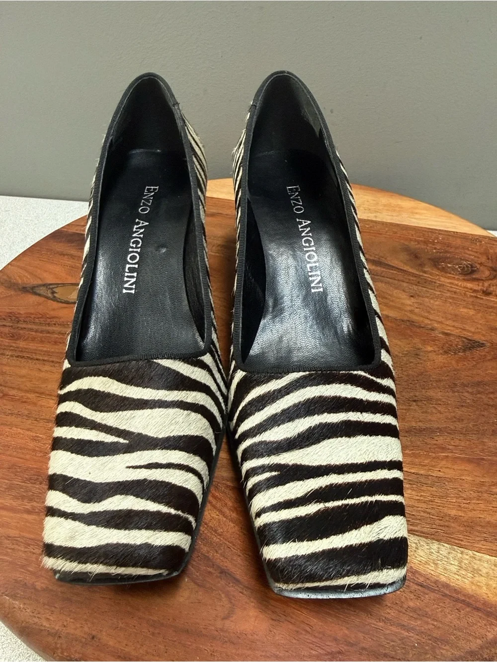 Enzo Angiolini Zebra Print Pumps in Black and Cream